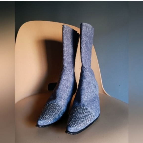 Mario Bologna Denim Heeled Boots Size 38.5 - Picture 2 of 12